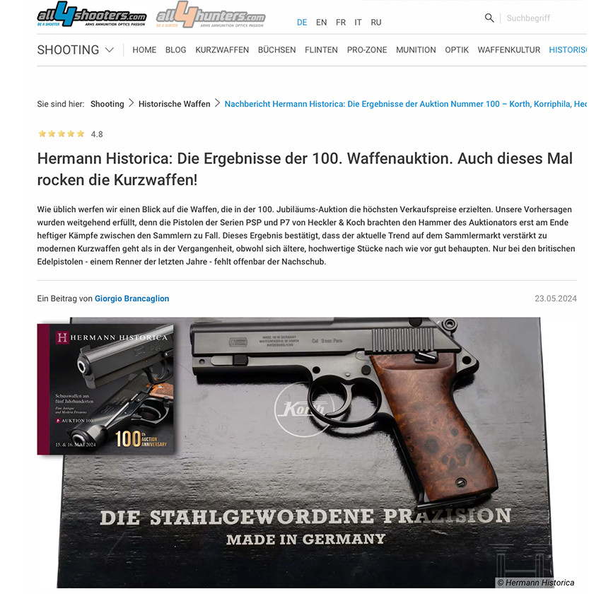 Hermann Historica: Die Ergebnisse der 100. Waffenauktion. Auch dieses Mal rocken die Kurzwaffen!